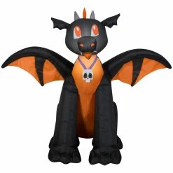 Gemmy Airblown Inflatable Winged Black and Orange Dragon, Self-Inflates, G-221975