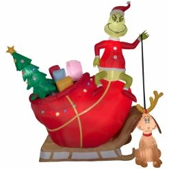 Gemmy Airblown Grinch and Max in Sleigh Colossal Christmas Inflatable Decor, G-19836