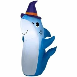 Gemmy Air-Blown Shark with Witch Hat Inflatable, Self-Inflates, G-225560