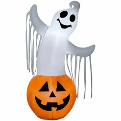 Gemmy Air-Blown Ghost in a Pumpkin Inflatable, Self-Inflates