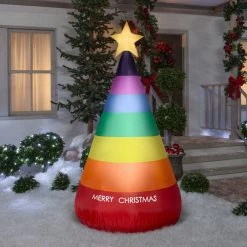 Gemmy Airblown Inflatable Rainbow Christmas Cone Tree -Gemmy Online Store 1572792 A1