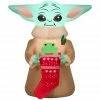 New! Gemmy Airblown Inflatable Grogu with Frog in Stocking, G-116019 -Gemmy Online Store 1935130