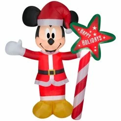 New! Gemmy Airblown Inflatable Mickey Mouse with "Happy Holidays" Sign, G-119348