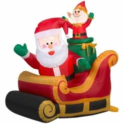 New! Gemmy Airblown Inflatable Santa and Elf in Sleigh, G-83440