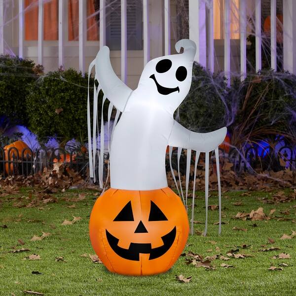 Gemmy Online Store -Gemmy Online Store Gemmy Airblown Ghost in Pumpkin 3.5 ft Tall Multicolored